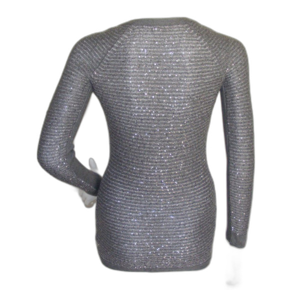 CACHE Sweater, S, Gray, Sequins, Asym hem, Long Raglan sleeves, Lightweight - Picture 5 of 10